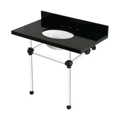 Fast Shipping Kingston Brass Templeton 36" Black Granite Console Sink with Acrylic Legs (8-Inch, 3-Hole), Black Granite/Matte Black - KVPK3630KA0