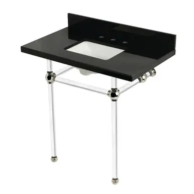 Affordable Kingston Brass Templeton 36" Black Granite Console Sink with Acrylic Legs (8-Inch, 3-Hole), Black Granite/Polished Nickel - KVPK36KASQ6