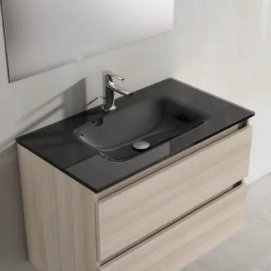Worldwide Shipping Lucena Optico 80124 Single Hole Glass Sink - 24" Width - Black Color