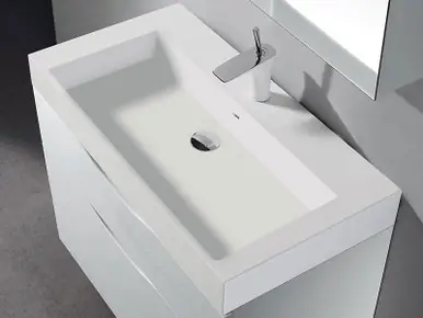 Worldwide Shipping Madeli 30 Inch W x 18 Inch D Solid Surface Trough Sink & Countertop - Glossy White - XTU1845-30-110-WH