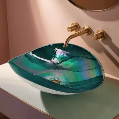 Worldwide Shipping Ruvati 19 inch Murano Glass Art Vessel Seashell Decorative Pattern Bathroom Sink - Seafoam Green - RVB3056