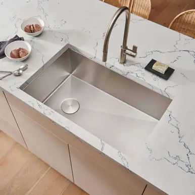 Worldwide Shipping Ruvati 36-inch Slope Bottom Offset Drain Reversible Kitchen Sink Undermount 16 Gauge Stainless Steel - RVH7497
