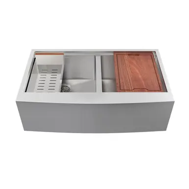 Handmade Swiss Madison SM-KS787 Rivage 36 x 22 Double Bowl Apron Kitchen Workstation Sink