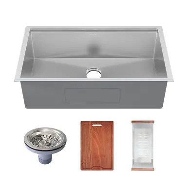 Modern Swiss Madison SM-KU750 Rivage 33 x 19 Single Sink Undermount Kitchen Workstation Sink