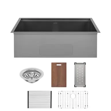 Swiss Madison SM-KU801B Tourner 32" x 19" Stainless Steel, Single Sink, Undermount Kitchen Workstation Sink - Black Worldwide Shipping