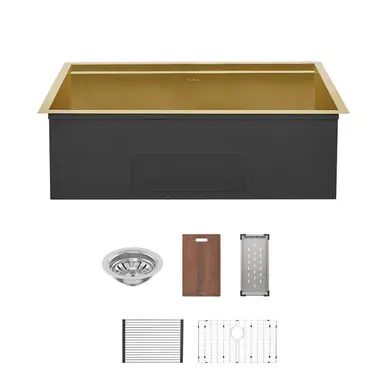 Deal Swiss Madison SM-KU801G Tourner 32" x 19" Stainless Steel, Single Sink, Undermount Kitchen Workstation Sink - Gold