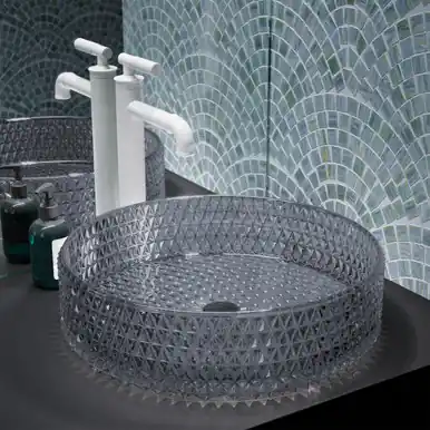 Swiss Madison SM-VS320B Cache 15.75" Round Glass Vessel Sink - Black Fresh Stock