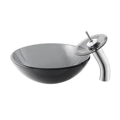 Swiss Madison SM-VSF253 Cascade 16 Glass Vessel Sink with Faucet, Black - 28 x 24 inches Exclusive