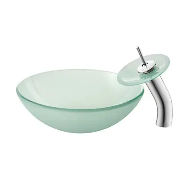Flash Sale Swiss Madison SM-VSF258 Cascade 16 Glass Vessel Sink with Faucet, Frost - 28 x 24 inches
