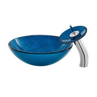 Swiss Madison SM-VSF259 Cascade 16.5 Glass Vessel Sink with Faucet, Ocean Blue - 28 x 24 inches Limited Edition