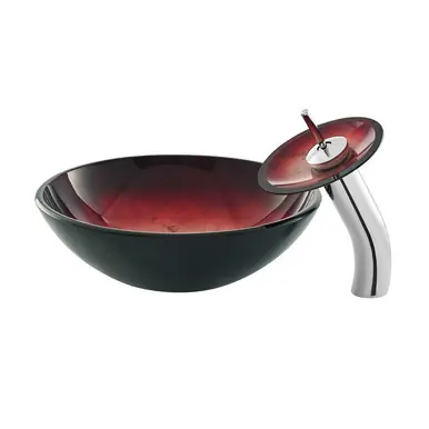 Original Swiss Madison SM-VSF261 Cascade 16.5 Glass Vessel Sink with Faucet, Ember Red - 28 x 24 inches