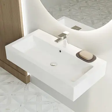 Limited Edition Swiss Madison SM-WS292 Voltaire Wide Rectangle Wall-Mount Sink - Shiny White