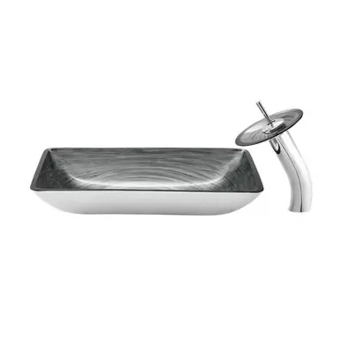 Swiss Madison SM-VSF294 Cascade Rectangular Glass Vessel Sink with Faucet, Smoky Grey - 22 3/16 x 14 inches Trusted Brand