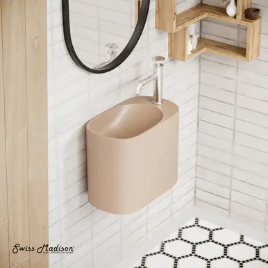 Today Only Swiss Madison SM-WS340PE Terre 17.5" Right Side Faucet Wall-Mount Bathroom Sink - Pastel Peach