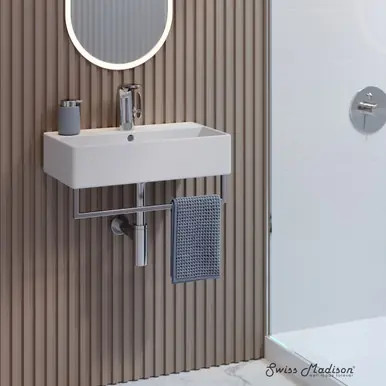 Swiss Madison SM-WS344SIT Claire 22" Wall-Mount Bathroom Sink with Silver Towel Bar Don’t Miss Out
