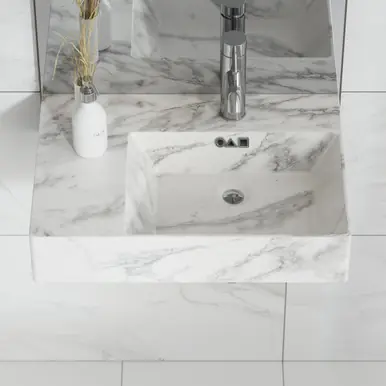 Swiss Madison SM-WSM323W1 St. Tropez 24" Right Side Faucet Wall-Mount Bathroom Sink - White Marble Professional Grade