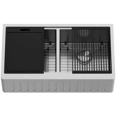 Vigo VGS3620BLSA 36-Inch Double Bowl Oxford Slotted Apron Front Stainless Steel Farmhouse Kitchen Sink With Accessories Sale