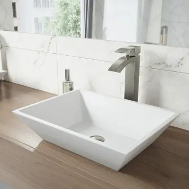 Cheap Vigo VGT1210 Vinca Matte Stone Vessel Bathroom Sink Set With Duris Vessel Faucet In Brushed Nickel - 13 3/4 inch
