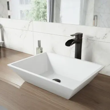 Vigo VGT1211 Vinca Matte Stone Vessel Bathroom Sink Set With Niko Vessel Faucet In Antique Rubbed Bronze - 18 inch Premium