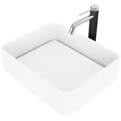 Vigo VGT1423 Jasmine Matte Stone Vessel Bathroom Sink And Lexington Cfiber© Vessel Faucet Set In Chrome With Pop-Up Drain - 18.13 inch Sale