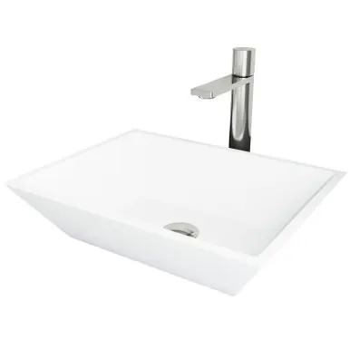 Vigo VGT2007 Vinca Matte Stone Vessel Bathroom Sink And Gotham Faucet In Brushed Nickel - 13 3/4 inch Direct From Manufacturer