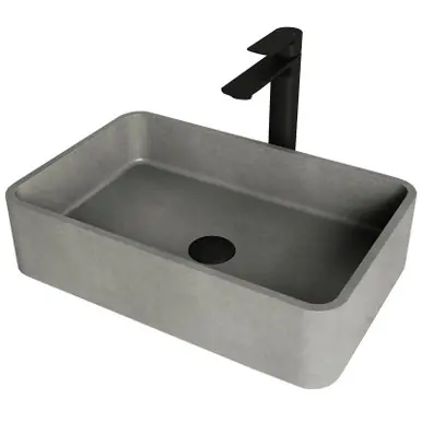 Vigo VGT2031 Concreto Stone Rectangular Vessel Bathroom Sink With Norfolk Bathroom Faucet And Pop-Up Drain In Matte Black - 12 3/4 inch Holiday Sale
