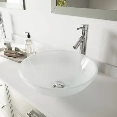 Popular Vigo VGT263 White Frost Glass Vessel Bathroom Sink Set With Dior Vessel Faucet In Chrome - 16 1/2 inch