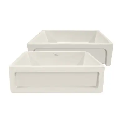 Whitehaus WHQ5550-BISCUIT Shakerhaus 33" Reversible Kitchen Fireclay Sink with Shaker Design Front Apron on one Side and an Elegant Beveled Front Apron on the Opposite Side - Biscuit Deal
