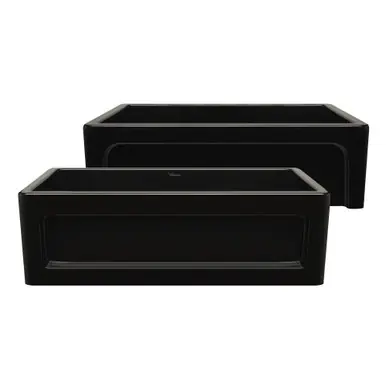 Whitehaus WHQ5550-BLACK Shakerhaus 33" Reversible Kitchen Fireclay Sink with Shaker Design Front Apron on one Side and an Elegant Beveled Front Apron on the Opposite Side - Black Deal
