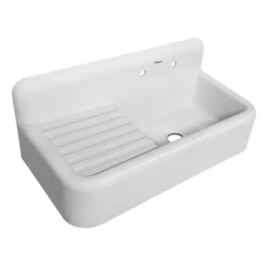 Affordable Whitehaus  WHQD4220-WHITE Heritage Front Apron Single Bowl Fireclay Sink with Integral Drainboard and High Backsplash - White - 41 3/4 x 21 inches