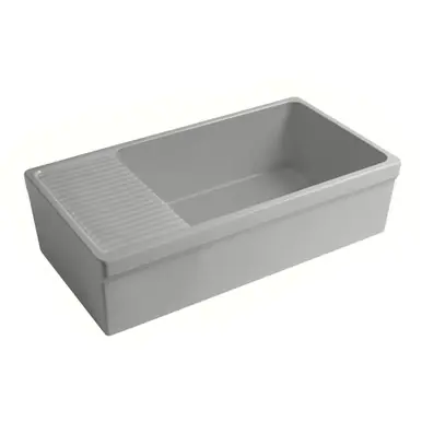 Time-Limited Whitehaus WHQD540-M-LIGHTCEMENT Farmhaus Quatro Alcove Large Reversible Matte Fireclay Kitchen Sink with Integral Drainboard and a Decorative 2 ½" Lip Front Apron on Both Sides - Matte Light Cement - 36 inch