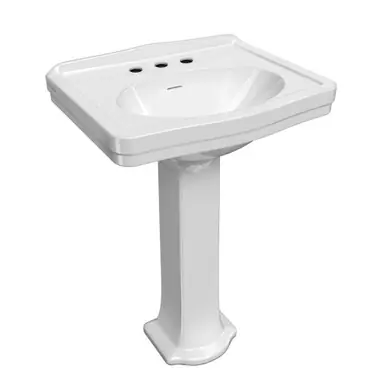 Whitehaus 23" Traditional Pedestal Sink with an Integrated Oval Bowl, Widespread Faucet Drilling, Low-Rise Backsplash and Overflow - B-LO914-LO915-3H Hassle-Free Returns