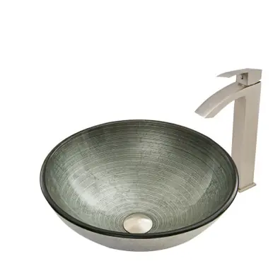 In Demand Vigo VGT603 Simply Silver Glass Vessel Bathroom Sink Set With Duris Vessel Faucet In Brushed Nickel - 16 1/2 inch