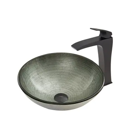 Latest Vigo VGT609 Simply Silver Glass Vessel Bathroom Sink Set With Blackstonian Vessel Faucet In Matte Black - 16 1/2 inch