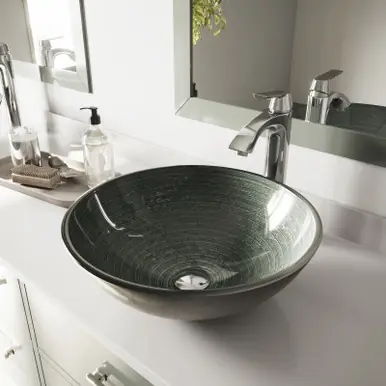 Bulk Order Vigo VGT839 Simply Silver Glass Vessel Sink and Linus Faucet Set in Chrome - 16 1/2 inch