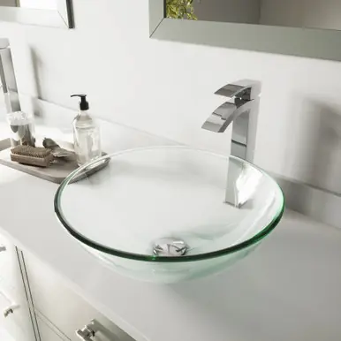 Vigo VGT891 Crystalline Glass Vessel Bathroom Sink Set With Duris Vessel Faucet In Matte Black - 16 1/2 inch Bulk Order