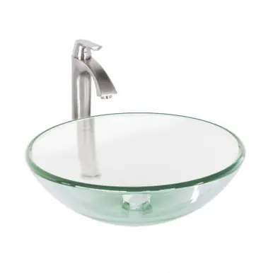 Factory Price Vigo VGT895 Crystalline Glass Vessel Bathroom Sink Set With Linus Vessel Faucet In Brushed Nickel - 16 1/2 inch