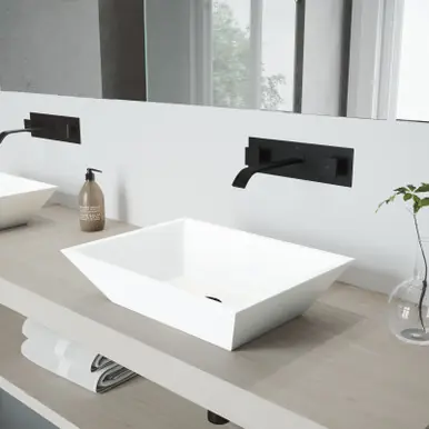 Vigo VGT997 Vinca Matte Stone Vessel Bathroom Sink Set With Titus Wall Mount Faucet In Matte Black - 14 1/2 inch Low Price