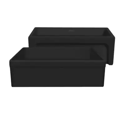 Free Returns Whitehaus WHQ5530-M-BLACK Glencove 30" Reversible Matte Kitchen Fireclay Sink with Elegant Beveled Front Apron on one side and a Decorative 2" Lip Plain on Opposite Side - Matte Black