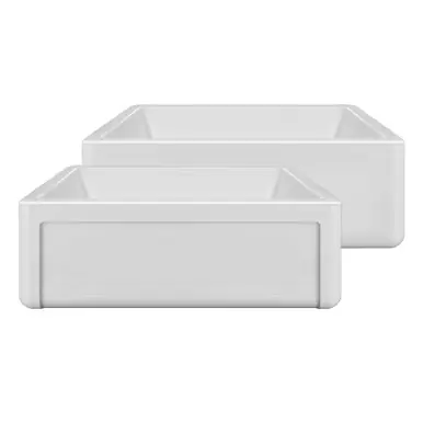 Free Delivery Whitehaus 30" Reversible Single Bowl Fireclay Kitchen Sink with Grid: Three Edge Frame, Plain Front Apron - White - WHRP3018-W