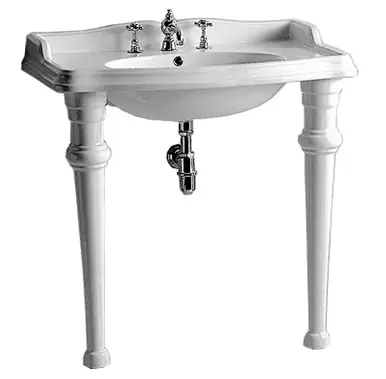 Whitehaus AR864-GB001-3H Isabella Rectangular Console Sink with Integrated Oval Bowl, Widespread Faucet Drill, Backsplash, Ceramic Leg Support and Chrome Overflow - White - 35 inch Best Price