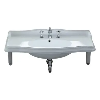 Warranty Included Whitehaus AR864-MNSLEN-3H Isabella Large Rectangular Wall Mount Sink with Integrated Oval Bowl, Widespread Faucet Drilling and Ceramic Shelf Supports - White - 35 inch