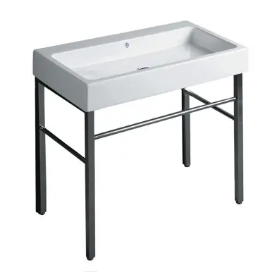 Whitehaus Britannia Large Rectangular Sink Console with Front towel Bar and No Hole Drill - White/Chrome - B-U90-DUCG1-A09 Genuine