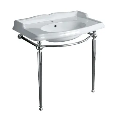 Grab Now Whitehaus Britannia Large Rectangular Sink Console with Front Towel Bar and Single Faucet Hole Drill - White/Chrome - B-AR864-ARCG1