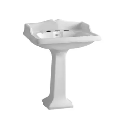 Modern Whitehaus Isabella Collection Traditional Pedestal with an Integrated large Rectangular Bowl, Widespread Faucet Drilling, Backsplash, Dual Soap Ledges, Decorative Trim and Overflow - White - AR824-AR805-3H