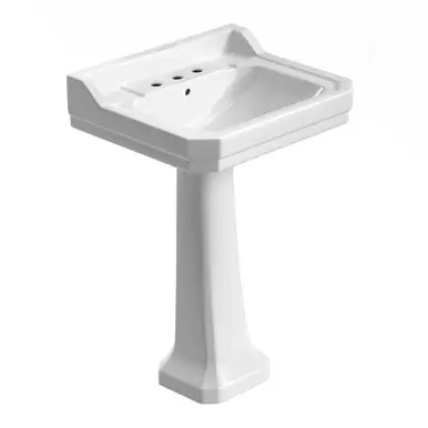 Whitehaus Isabella Collection Traditional Pedestal with Integrated Large Rectangular Bowl, Backsplash, Dual Soap Ledges, Decorative Trim and Overflow - White - B112L-P-3H Latest