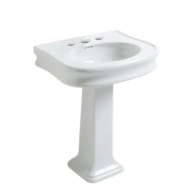 Mega Sale Whitehaus LA10-LA03-3H Isabella Traditional Pedestal Sink with Integrated Oval Bowl, Seamless Rounded Decorative Trim - White - 27 inch