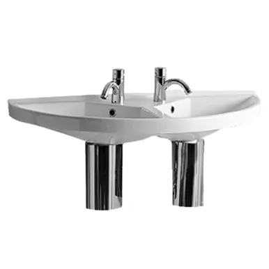 Exclusive Offer Whitehaus LU020 Isabella Large U-Shaped Wall Mount Double Sink with Chrome Overflows - White - 38 inch