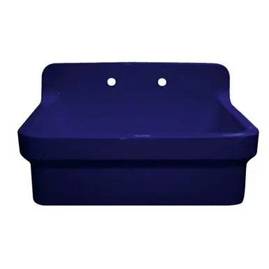 Shop Now Whitehaus OFCH2230-BLUE Old Fashioned Country Fireclay Utility Sink with High Backsplash - Sapphire Blue - 30 inch