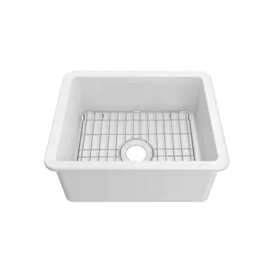 Whitehaus Undermount/Drop-in Fireclay Kitchen Sinks, Stainless Steel Grid Included - White - WHUF2418 Express Delivery